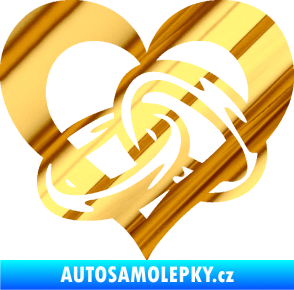 Samolepka Snubní prstýnky v srdíčku levá chrom fólie zlatá zrcadlová