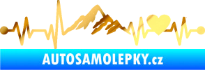 Samolepka Srdeční tep 011 hory se srdcem pravá chrom fólie zlatá zrcadlová