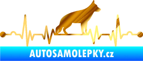 Samolepka Srdeční tep 014 pravá německý ovčák chrom fólie zlatá zrcadlová
