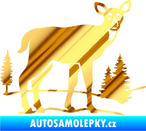 Samolepka Srna 002 pravá s krajinou chrom fólie zlatá zrcadlová
