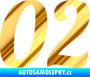 Samolepka Startovní číslo 02 typ 3 chrom fólie zlatá zrcadlová