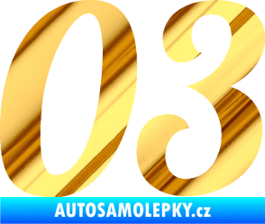 Samolepka Startovní číslo 03 typ 3 chrom fólie zlatá zrcadlová