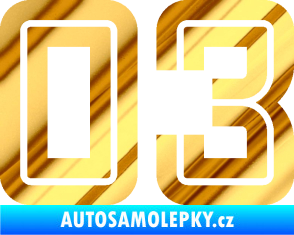Samolepka Startovní číslo 03 typ 7 chrom fólie zlatá zrcadlová