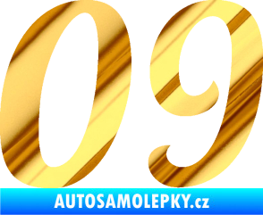Samolepka Startovní číslo 09 typ 3  chrom fólie zlatá zrcadlová