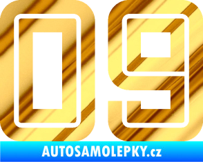 Samolepka Startovní číslo 09 typ 7 chrom fólie zlatá zrcadlová