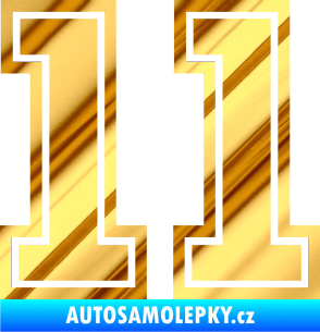 Samolepka Startovní číslo 11 typ 5 chrom fólie zlatá zrcadlová