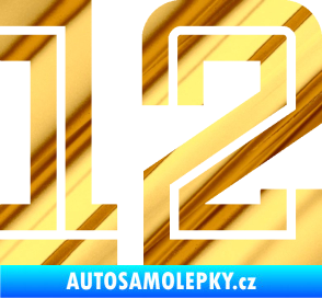 Samolepka Startovní číslo 12 typ 7 chrom fólie zlatá zrcadlová