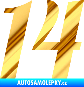 Samolepka Startovní číslo 14 typ 3      chrom fólie zlatá zrcadlová