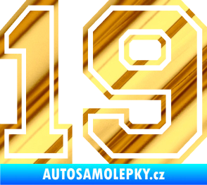 Samolepka Startovní číslo 19 typ 4 chrom fólie zlatá zrcadlová