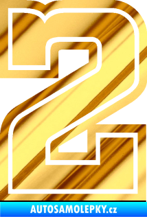 Samolepka Startovní číslo 2 typ 5 chrom fólie zlatá zrcadlová