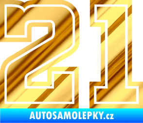 Samolepka Startovní číslo 21 typ 5 chrom fólie zlatá zrcadlová