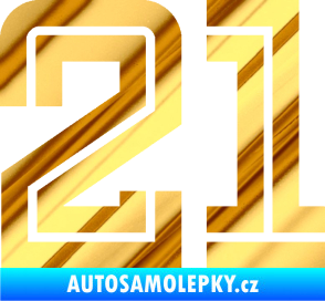 Samolepka Startovní číslo 21 typ 7 chrom fólie zlatá zrcadlová