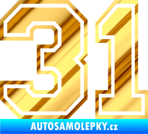Samolepka Startovní číslo 31 typ 4 chrom fólie zlatá zrcadlová