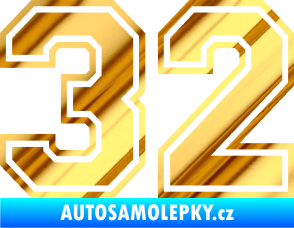 Samolepka Startovní číslo 32 typ 4 chrom fólie zlatá zrcadlová