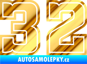 Samolepka Startovní číslo 32 typ 5 chrom fólie zlatá zrcadlová