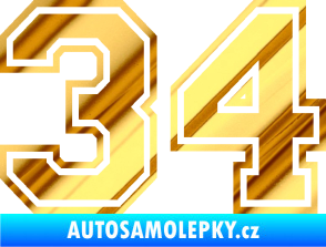 Samolepka Startovní číslo 34 typ 4 chrom fólie zlatá zrcadlová