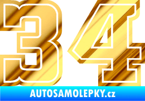 Samolepka Startovní číslo 34 typ 5 chrom fólie zlatá zrcadlová