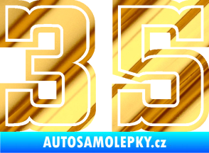 Samolepka Startovní číslo 35 typ 5 chrom fólie zlatá zrcadlová