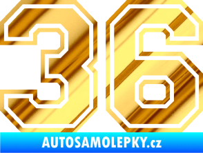 Samolepka Startovní číslo 36 typ 4 chrom fólie zlatá zrcadlová