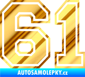 Samolepka Startovní číslo 61 typ 4 chrom fólie zlatá zrcadlová