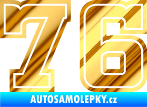 Samolepka Startovní číslo 76 typ 5 chrom fólie zlatá zrcadlová
