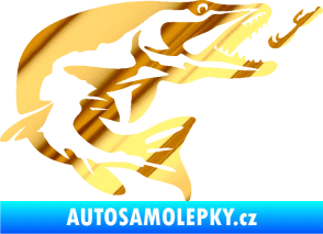 Samolepka Štika 005 pravá s návnadou chrom fólie zlatá zrcadlová