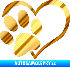 Samolepka Tlapka love levá chrom fólie zlatá zrcadlová