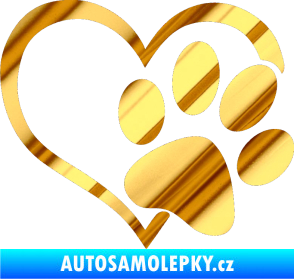 Samolepka Tlapka love pravá chrom fólie zlatá zrcadlová