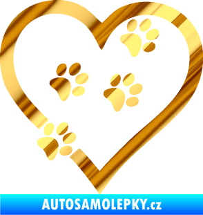 Samolepka Tlapky love 006 pravá chrom fólie zlatá zrcadlová