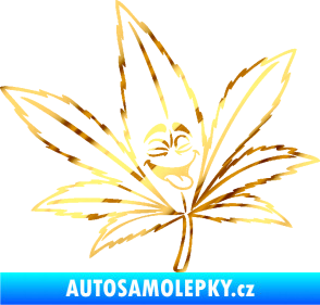 Samolepka Travka 003 pravá lístek marihuany s obličejem chrom fólie zlatá zrcadlová