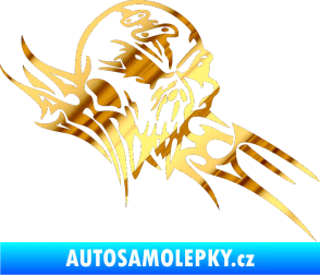 Samolepka Tribal skull pravá lebka chrom fólie zlatá zrcadlová