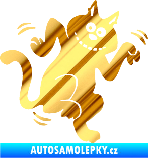 Samolepka Veselá kočka pravá chrom fólie zlatá zrcadlová