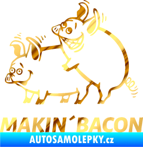 Samolepka Veselá prasátka makin bacon levá chrom fólie zlatá zrcadlová