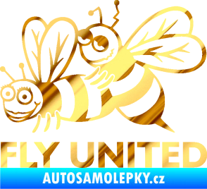 Samolepka Veselé vosy fly united levá chrom fólie zlatá zrcadlová