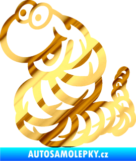 Samolepka Veselý červík levá chrom fólie zlatá zrcadlová