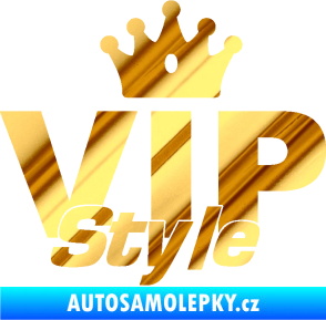 Samolepka VIP styl nápis s korunkou chrom fólie zlatá zrcadlová