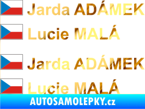 Samolepka Vlajka ČR se jménem chrom fólie zlatá zrcadlová