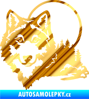 Samolepka Vlk 007 levá s krajinou chrom fólie zlatá zrcadlová