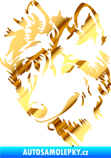 Samolepka Vlk 009 levá hlava chrom fólie zlatá zrcadlová