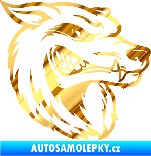 Samolepka Vlk 016 pravá chrom fólie zlatá zrcadlová