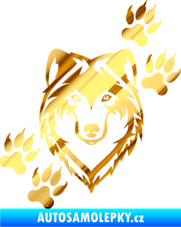 Samolepka Vlk 023 pravá chrom fólie zlatá zrcadlová