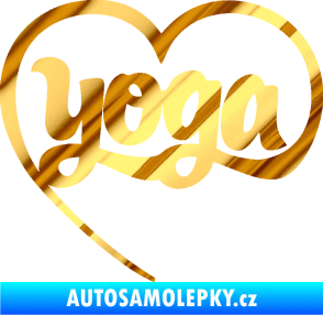 Samolepka Yoga nápis v srdíčku chrom fólie zlatá zrcadlová