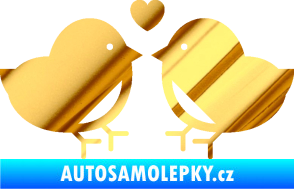 Samolepka Zamilovaní ptáčci 001 se srdíčkem chrom fólie zlatá zrcadlová
