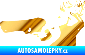 Samolepka Žena s pistolí levá chrom fólie zlatá zrcadlová