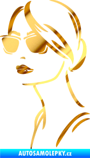 Samolepka Žena tvář 003 levá s brýlemi chrom fólie zlatá zrcadlová