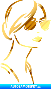 Samolepka Žena tvář 003 pravá s brýlemi chrom fólie zlatá zrcadlová