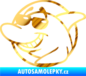 Samolepka Žralok 018 levá cool s brýlemi chrom fólie zlatá zrcadlová