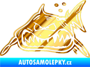 Samolepka Žralok levá chrom fólie zlatá zrcadlová