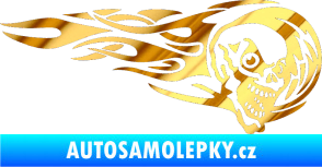 Samolepka Zubatka pravá lebka v plamenech chrom fólie zlatá zrcadlová