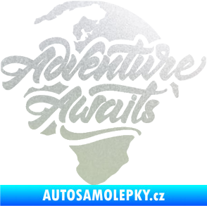Samolepka Adventure Awaits dobrodružství čeká nápis se zeměkoulí pískované sklo